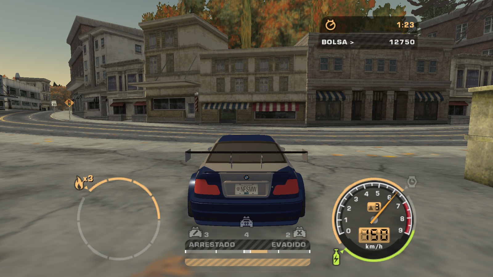 HUD original de Most Wanted en el motor nativo, con el BMW M3 GTR